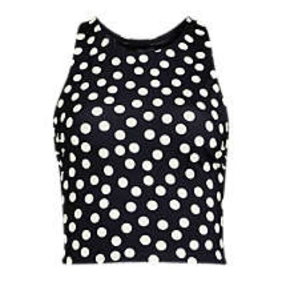 Land's End Tankini top Racer Back High Neck Midkini black egret polkadot Var - Picture 1 of 9